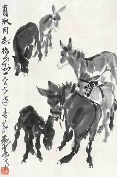 黄胄 1977年作 群驴 立轴